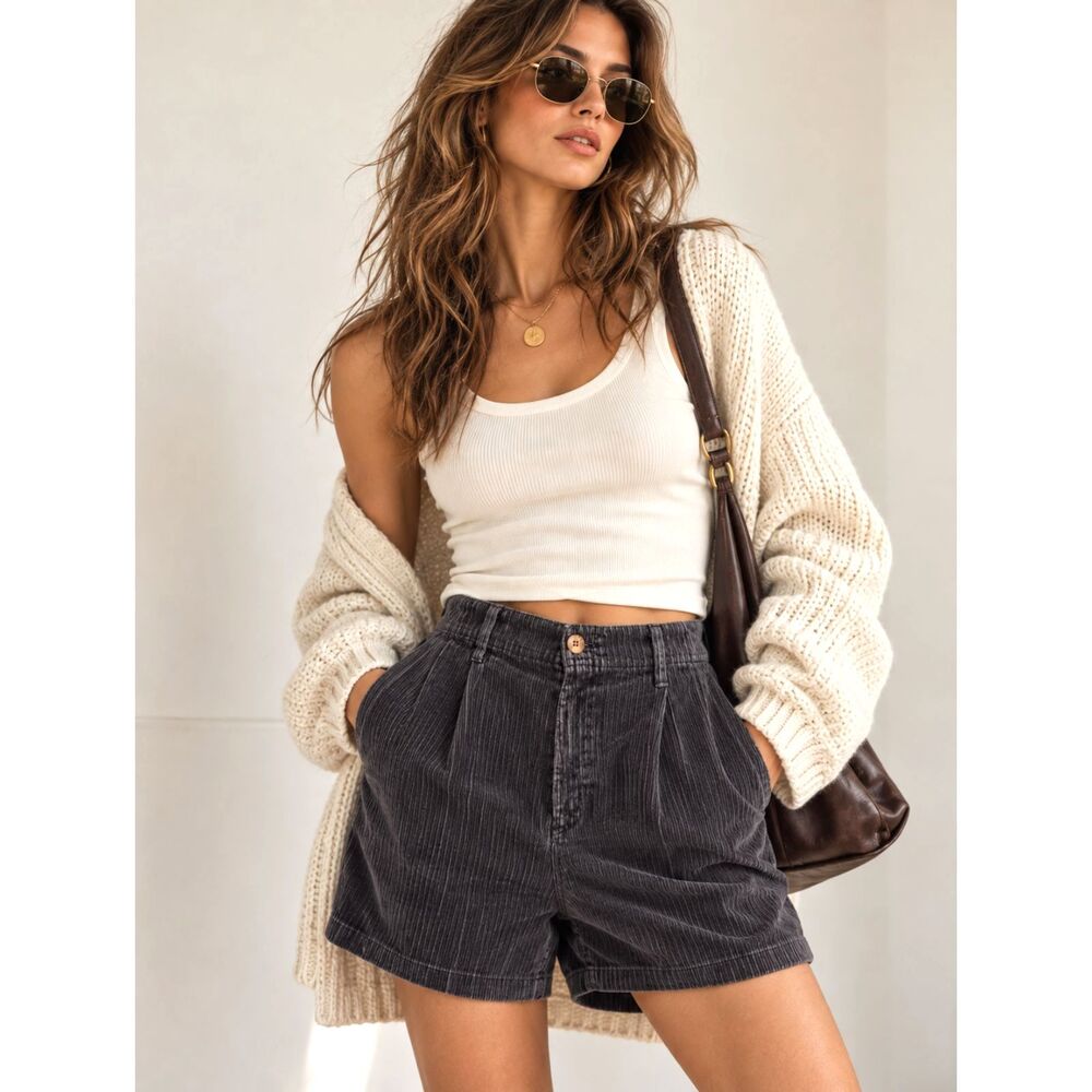 Vintage 80s 90s St John’s Bay Corduroy Shorts Size 12 Charcoal High Rise Retro